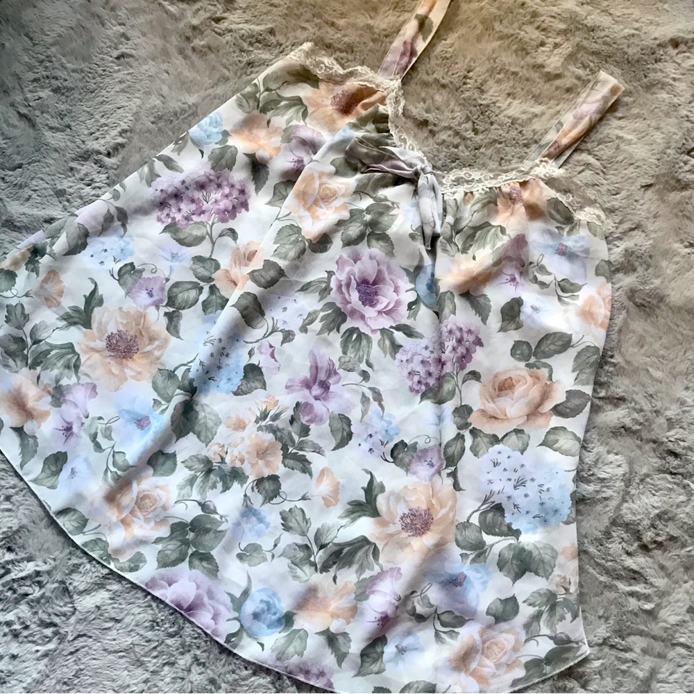 Vintage Private Luxuries slip nighgown floral print with lace and now front XL